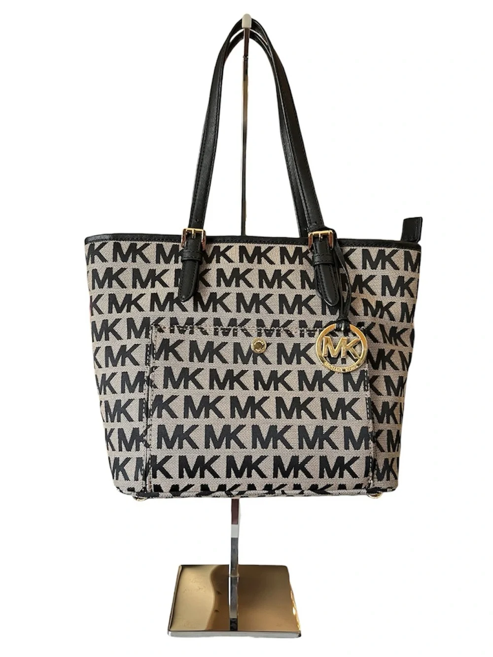 Michael Kors Tote In Signature Logo Canvas With Leather Straps & Gold-Tone Charm